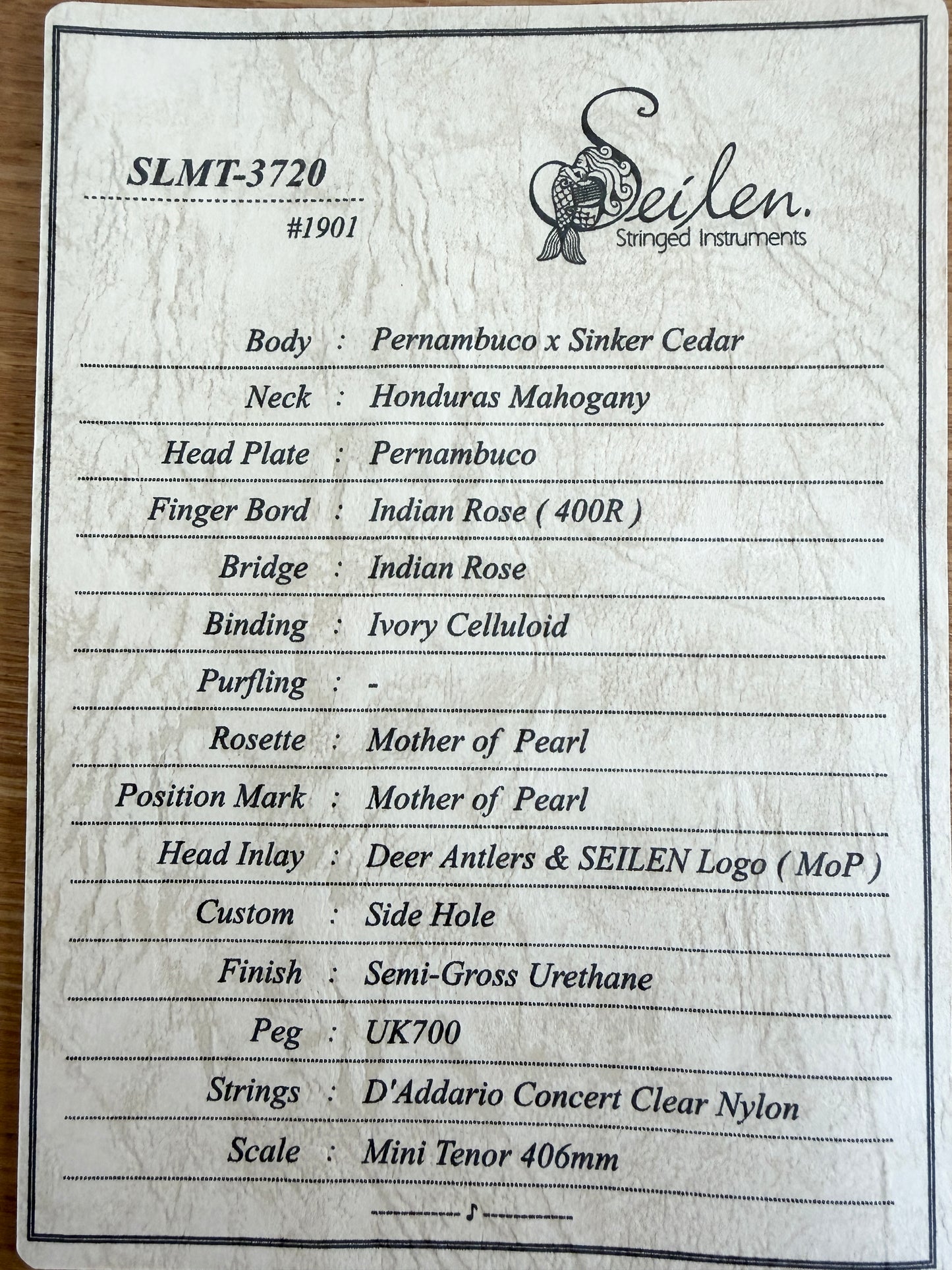 在庫しています！【初入荷 / 店頭限定】Seilen（セイレン）SLMT-3720 Mini Tenor 2024年製【Sinker Cedar × Pernambuco / Side Hole カスタム】