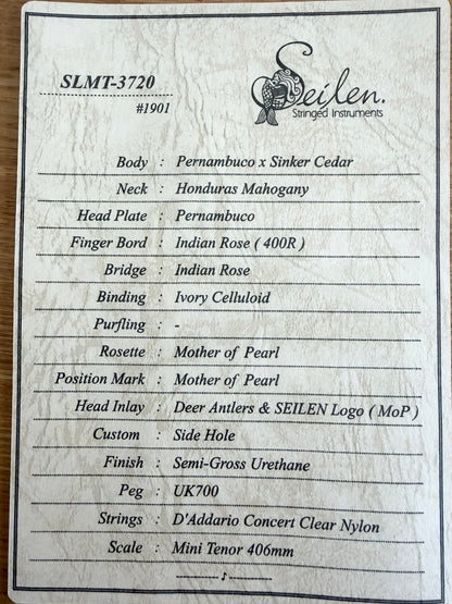 在庫しています！【初入荷 / 店頭限定】Seilen（セイレン）SLMT-3720 Mini Tenor 2024年製【Sinker Cedar × Pernambuco / Side Hole カスタム】